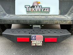 Zero maintenance hitch cover with rugged aluminum flag for year-round pride.