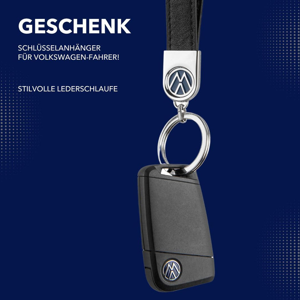 Troika VW logo keyring blue leather strap with premium feel.