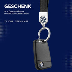 Troika VW logo keyring blue leather strap with premium feel.