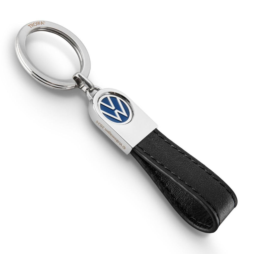 Troika VW logo keyring with leather loop suitable for daily use and durability.