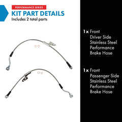 TRQ front passenger side brake hose with stainless steel design for stronger braking feel.