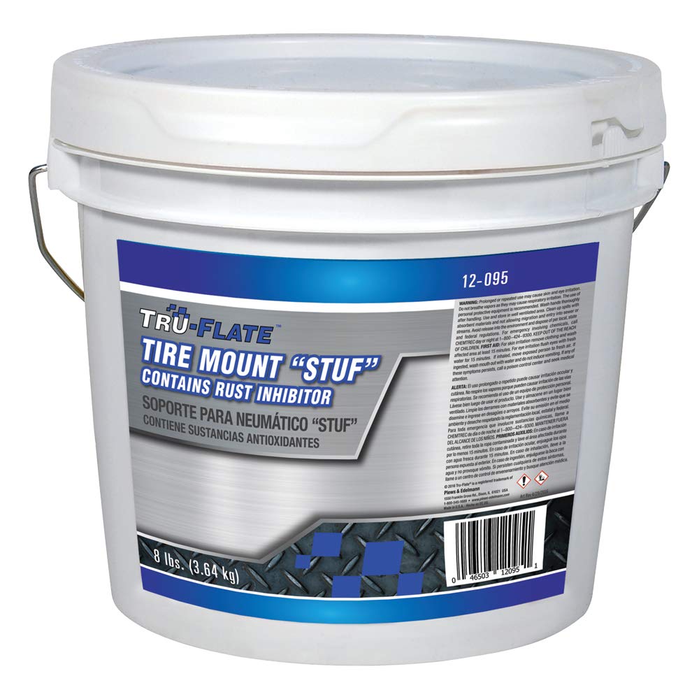 Tru-Flate Stuf concentrated tire lubricant in 8 lb pail for easy mounting and reduced friction.