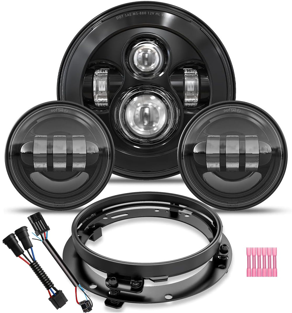 TRUCKMALL 7 inch LED headlight front view with bright beam pattern