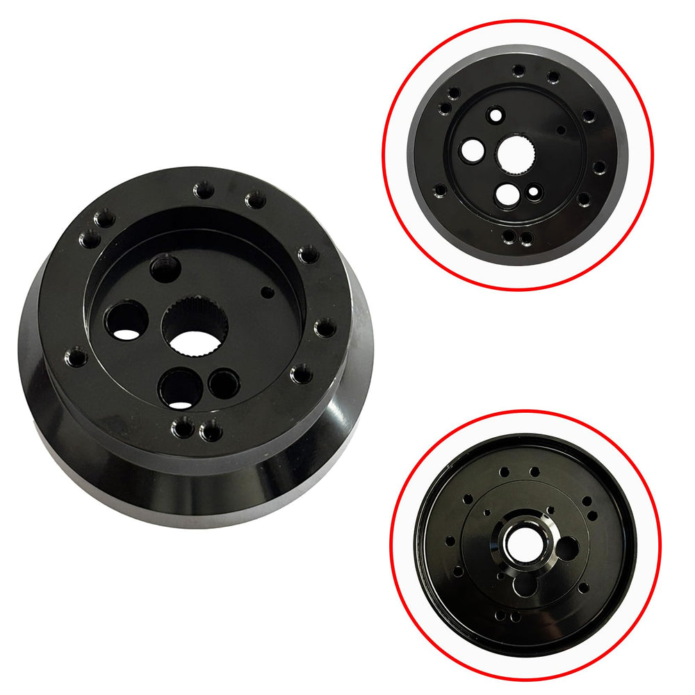 Trucktok hub adapter connected to GMC pickup for secure steering wheel fitment.