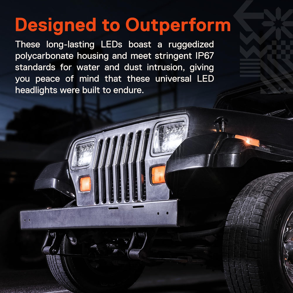 7x6 5x7 LED headlight delivers 6000K daylight-like beam for clear night visibility.