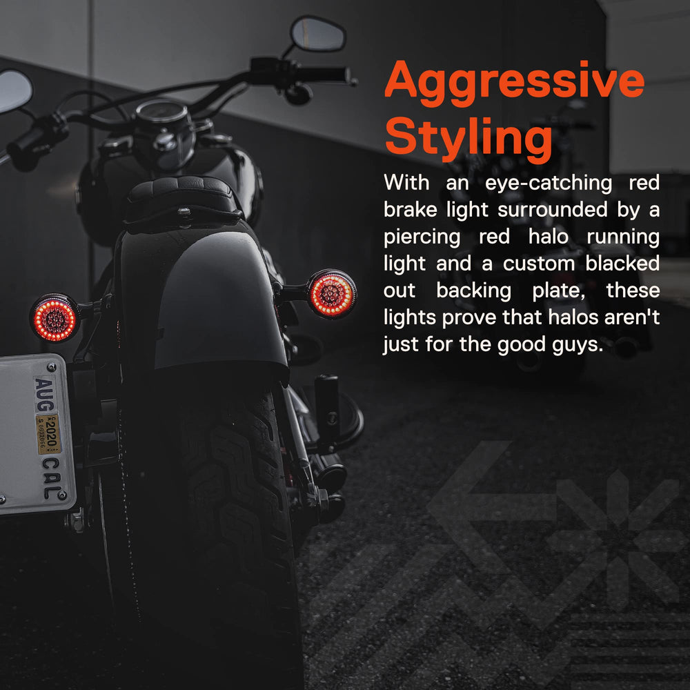 TRUE MODS red halo running light enhances rear visibility on Harley