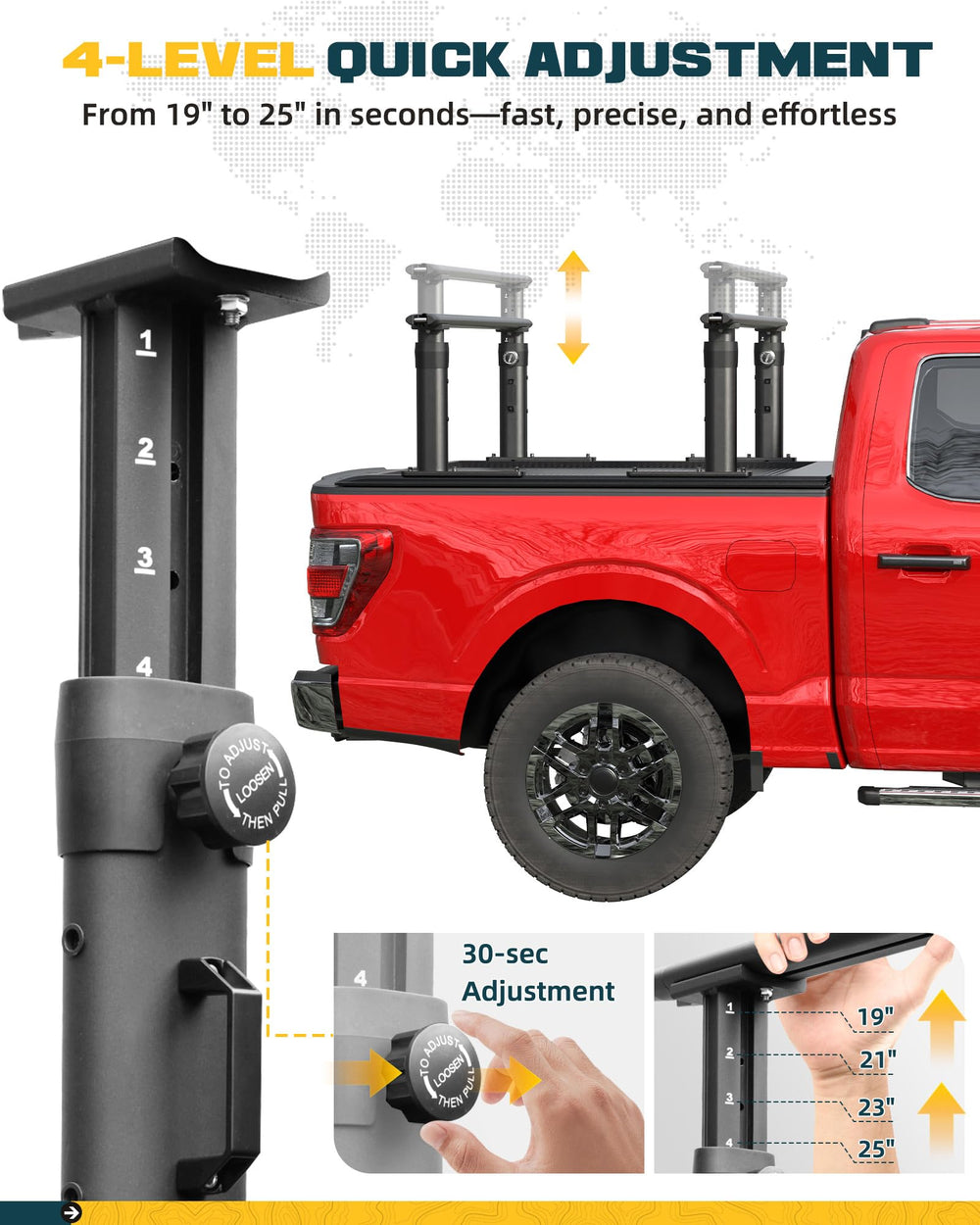 Adjustable height from 19 to 25 inches for versatile cargo levels.