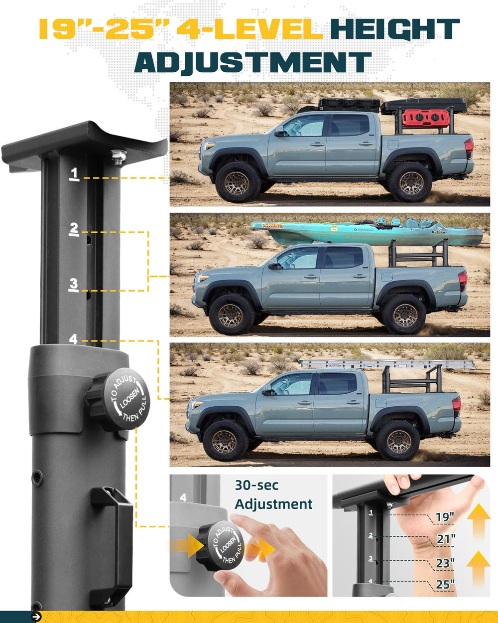 Trumgeta ladder rack side bars illustrate added stability for tall cargo.