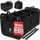 TRUNKCRATEPRO collapsible trunk organizer keeps groceries organized and accessible in the car.