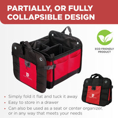 TRUNKCRATEPRO red trunk organizer adjustable straps secure cargo during drives