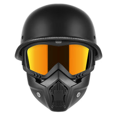 TRUSTERTHEE motorcycle half helmet with face shield, front view in matte black for protection