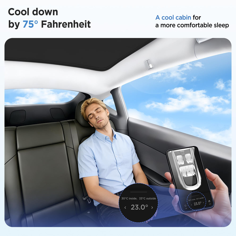 TSLDRV Model Y sunshade features magnet tech for secure, taut fabric.
