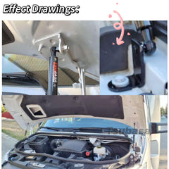 TSUBASA lift supports on the Sprinter hood showing carbon fiber finish for durability