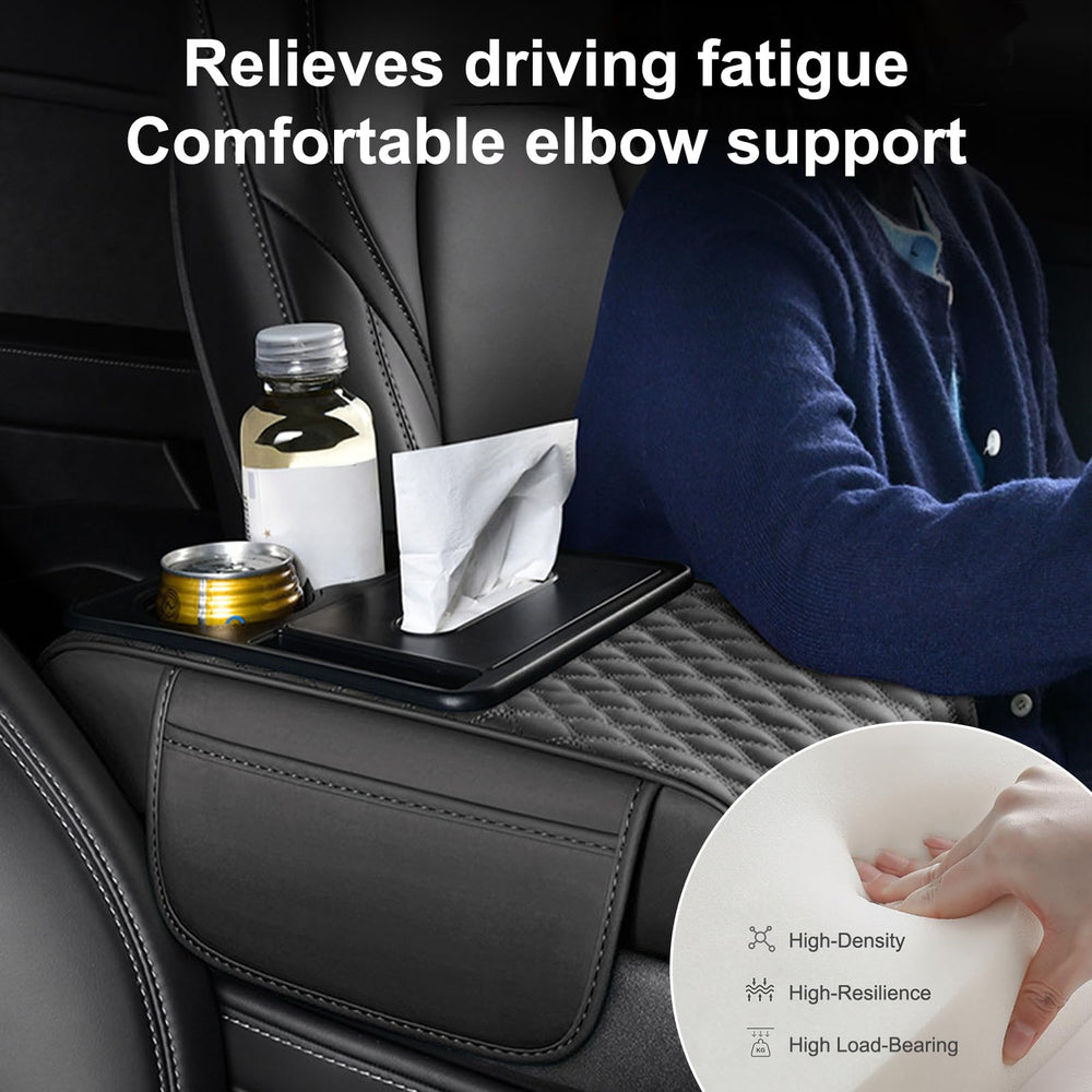 Tsxcnaa car armrest cover with dual elastic straps for secure installation.