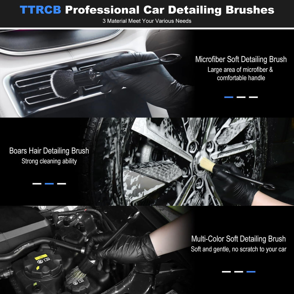 TTRCB detailing brush set interior exterior used on dashboards and wheels.