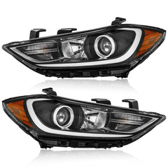 TTUN AUTO Elantra driver-side headlight close-up showing projector design for sharper nighttime visibility