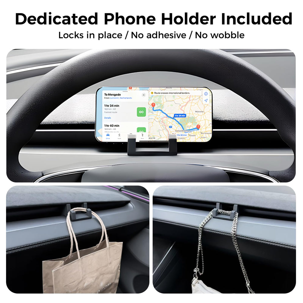 Soft rubber liners prevent rattling and keep items in place