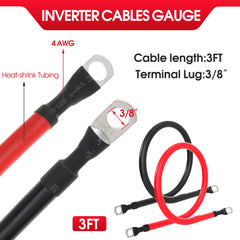 TUELETFU 4AWG red battery cable with 3/8 in lugs for quick positive connections