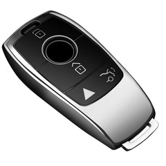 Tukellen Mercedes key fob cover in silver front view protects fob and preserves logo visibility.