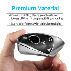 Tukellen Mercedes key fob cover silver packaging shows risk-free purchase and after-sales support.
