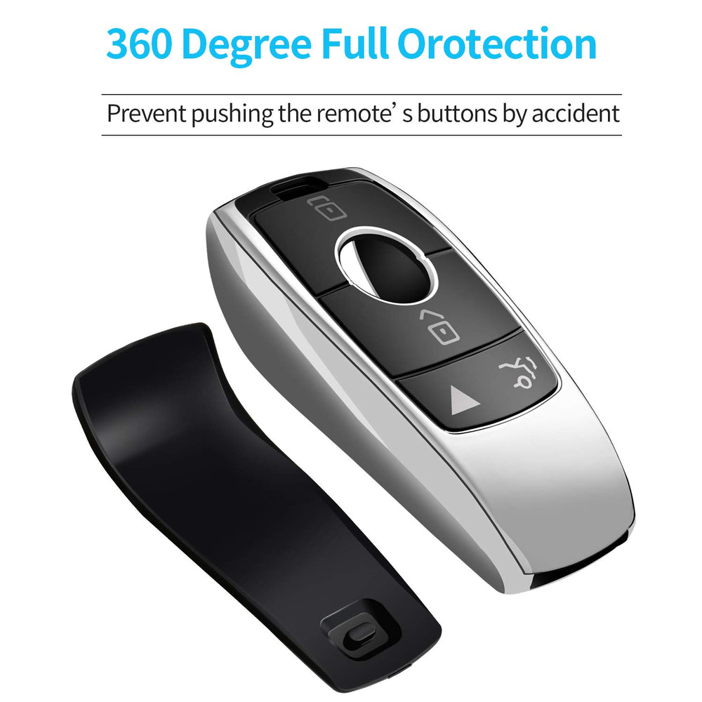 Tukellen Mercedes key fob cover silver textured TPU adds grip and daily durability.