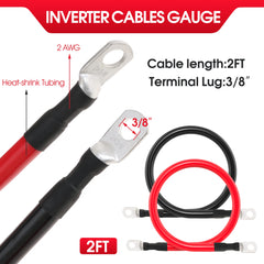 TUELETFU 2AWG black battery cable 2ft for negative connections
