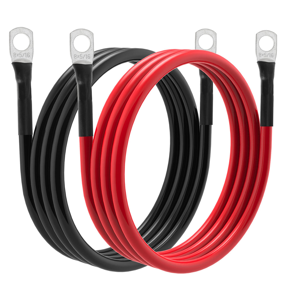 TUELETFU 8 AWG red battery cable 3ft with 5/16in lugs for automotive wiring and solar setups.