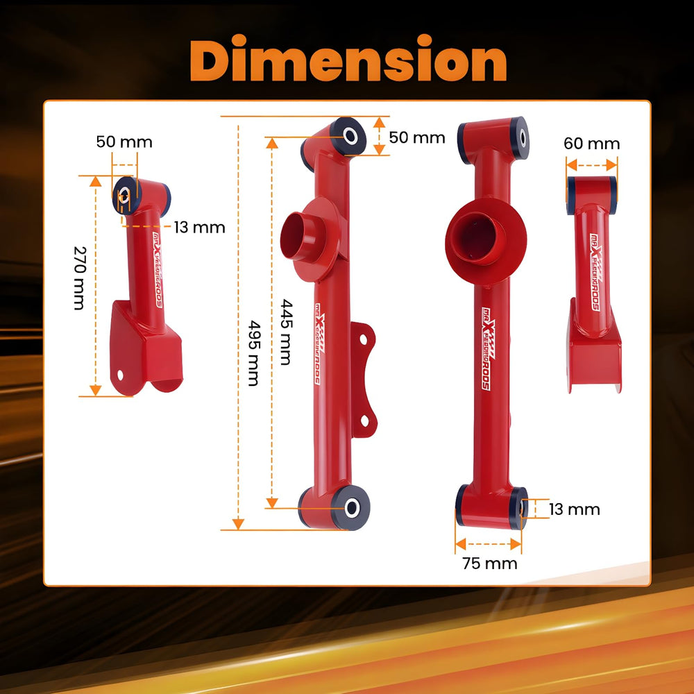Tuningsworld powder-coated arms resist rust during daily driving.