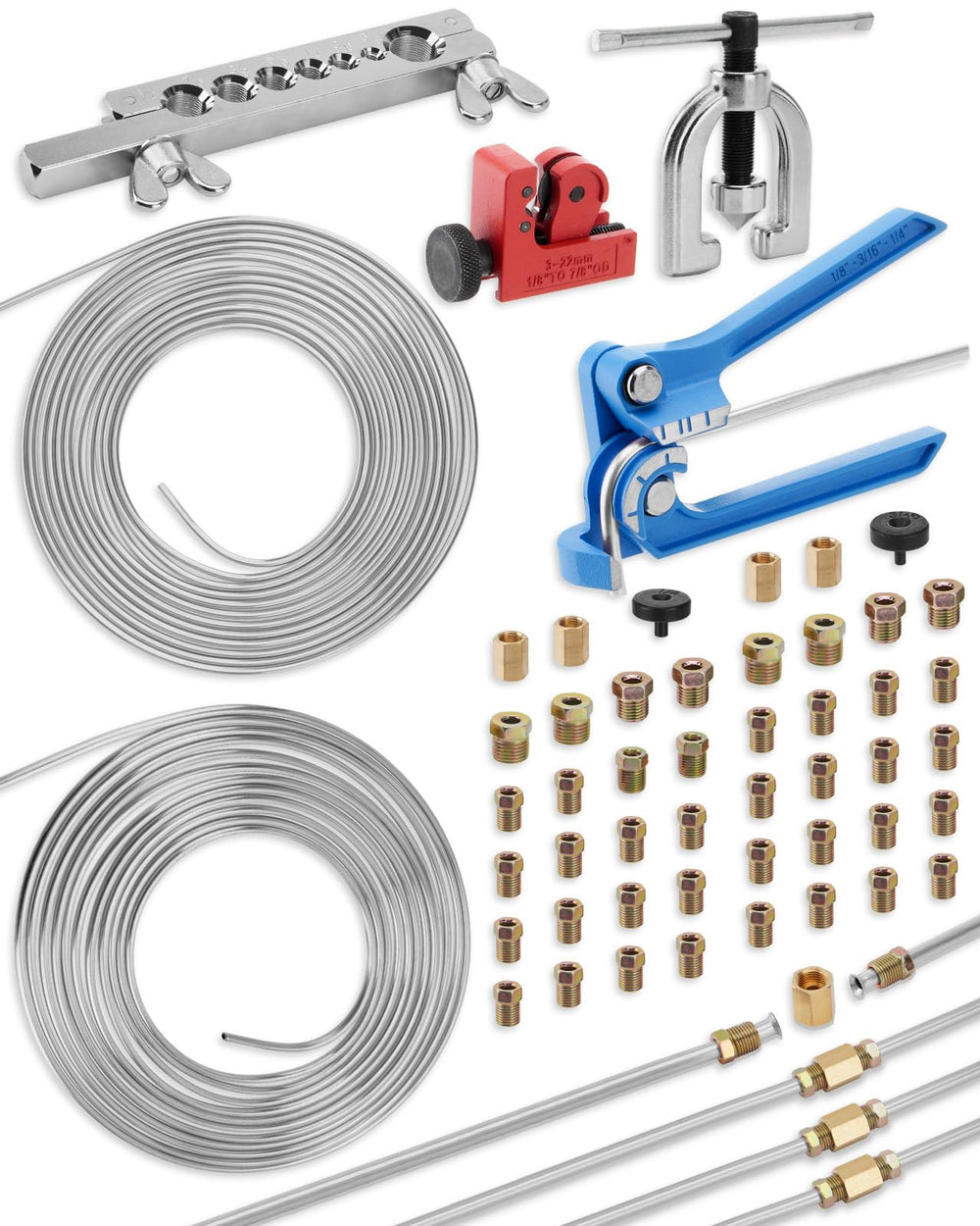 Turnirace brake line kit shows 25ft 3/16in flexible tubing for precise DIY routing