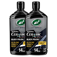 Turtle Wax Hybrid Solutions Ceramic Acrylic Black Polish bottle shows deep black gloss.
