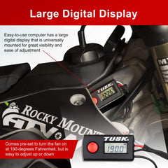 TUSK Digital Radiator Fan Kit controller close-up emphasizing digital display and adjustable settings.