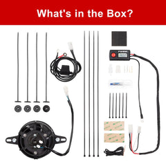 TUSK Digital Radiator Fan Kit power draw example showing ~15 watts for energy-efficient operation.