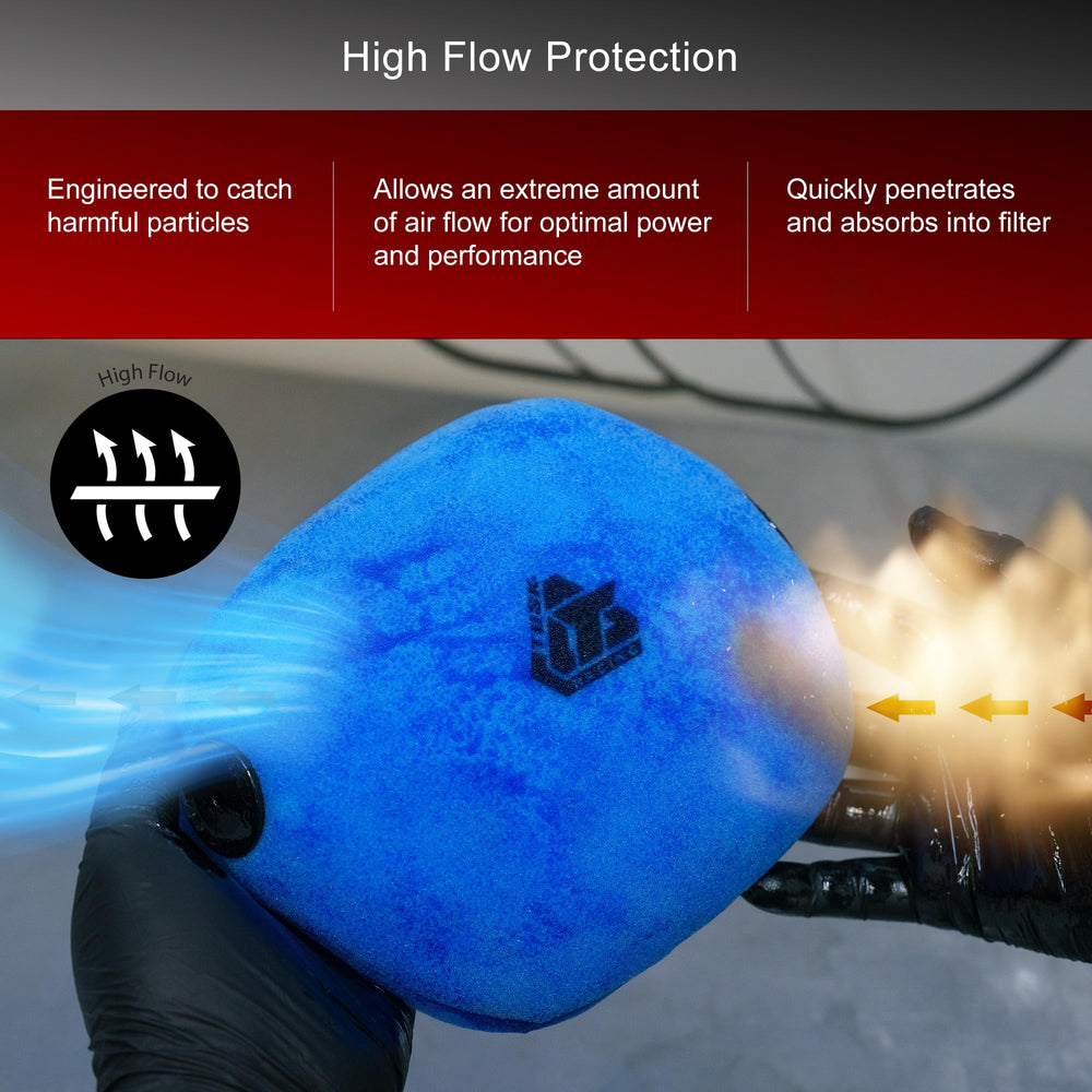 TUSK dirt-bike foam filter oil application protecting the engine in dusty trails.
