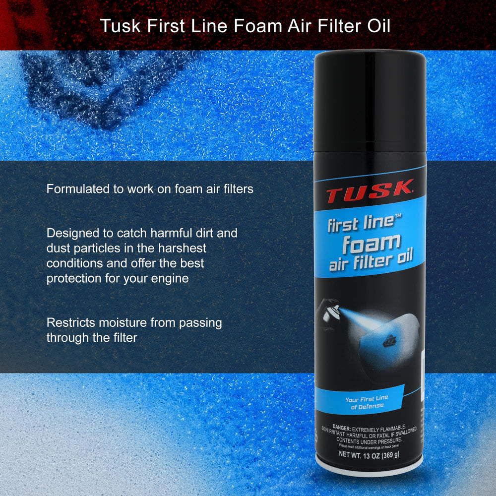 TUSK First Line foam oil coverage on a filter showing protective layer.
