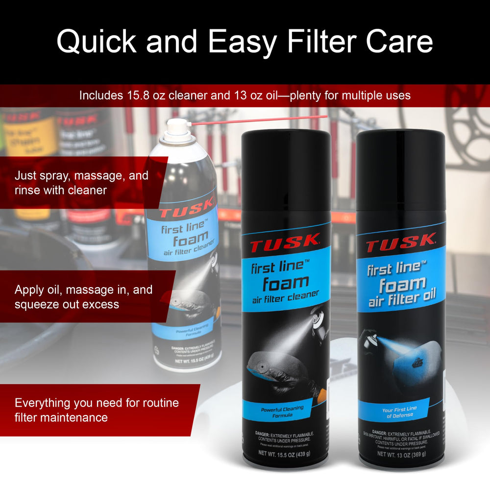 Tusk First Line cleaner massaged into foam filter to lift grime