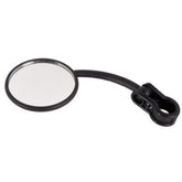 Tusk left-hand dual sport mirror on handlebars enhances rear visibility for street and trail rides.