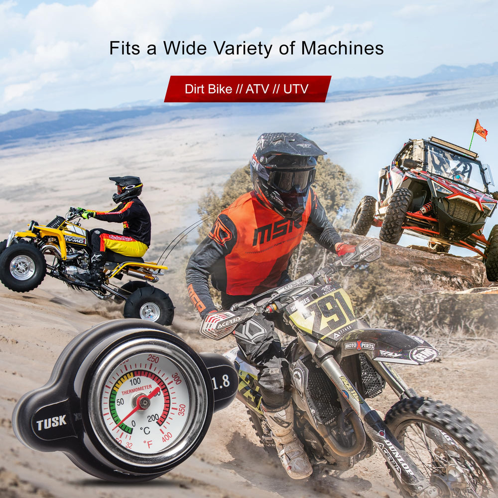 Tusk radiator cap on Yamaha YZ450F demonstrates easy installation and accurate readings.