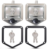 Tutor Auto T-Handle latch in polished stainless steel for rugged truck storage.