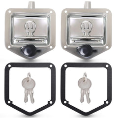Tutor Auto T-Handle latch in polished stainless steel for rugged truck storage.