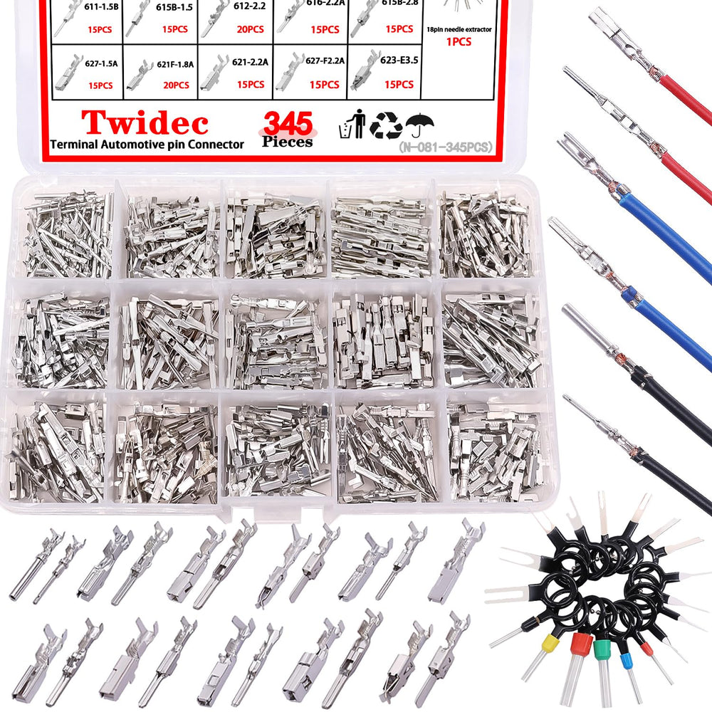 Twidec 345Pcs terminal pins kit for versatile automotive wiring applications.