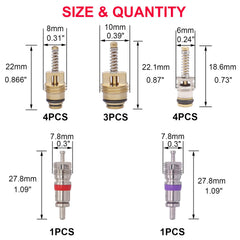 TWTADE valve cores show aluminum and brass construction for durability.