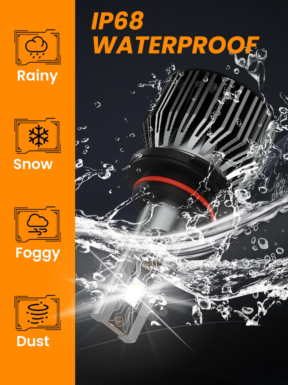 TXBILMOO IP68 weather resistance improves visibility in rain and snow.