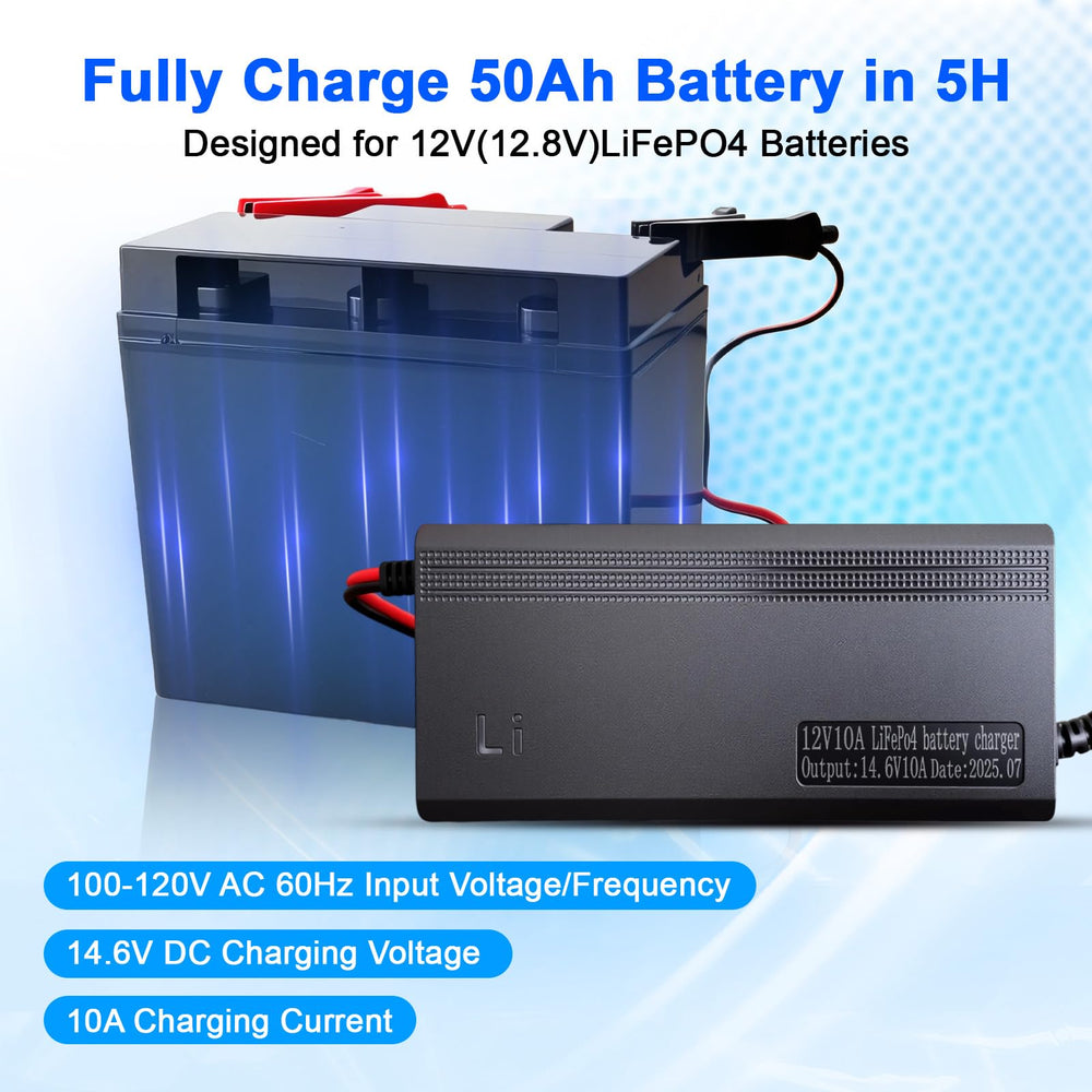 tyeloftute connects to a 12V LiFePO4 battery for maintenance charging