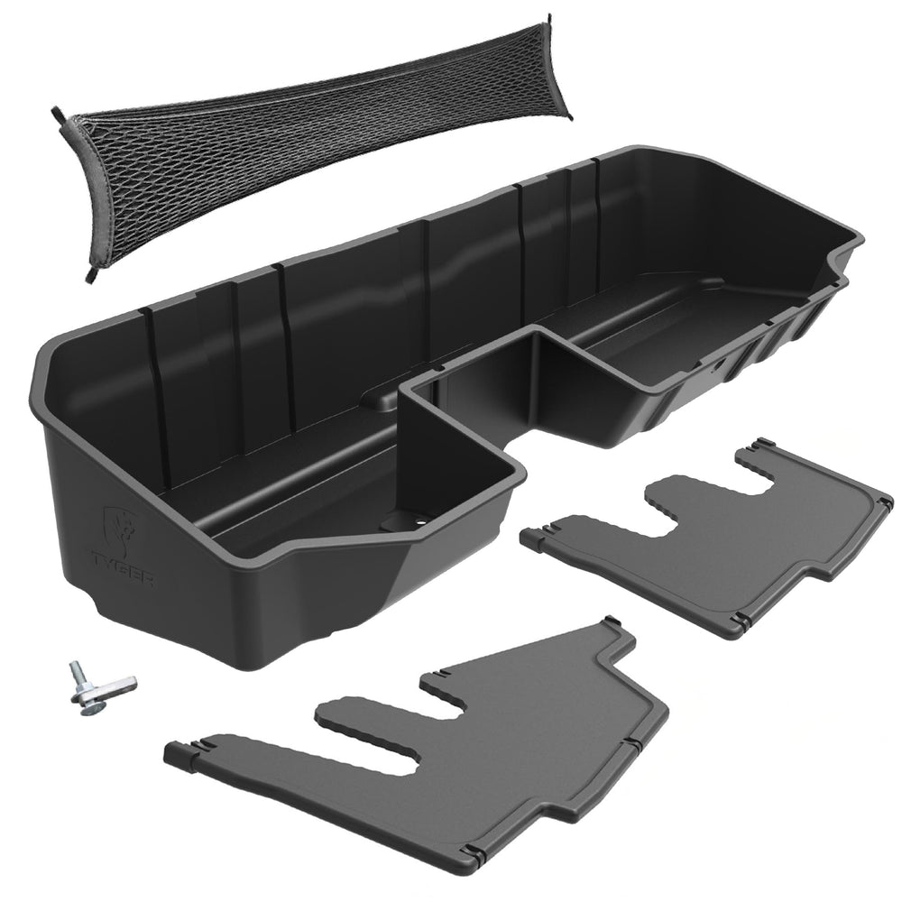 Tyger Auto rear under-seat storage box installed for organized cargo