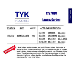 TYK Industries inner tube installed on ATV/UTV demonstrates wide wheel compatibility.