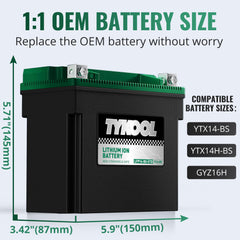 TYKOOL LFP14-BS-STD battery LCD readout close-up for quick voltage checks