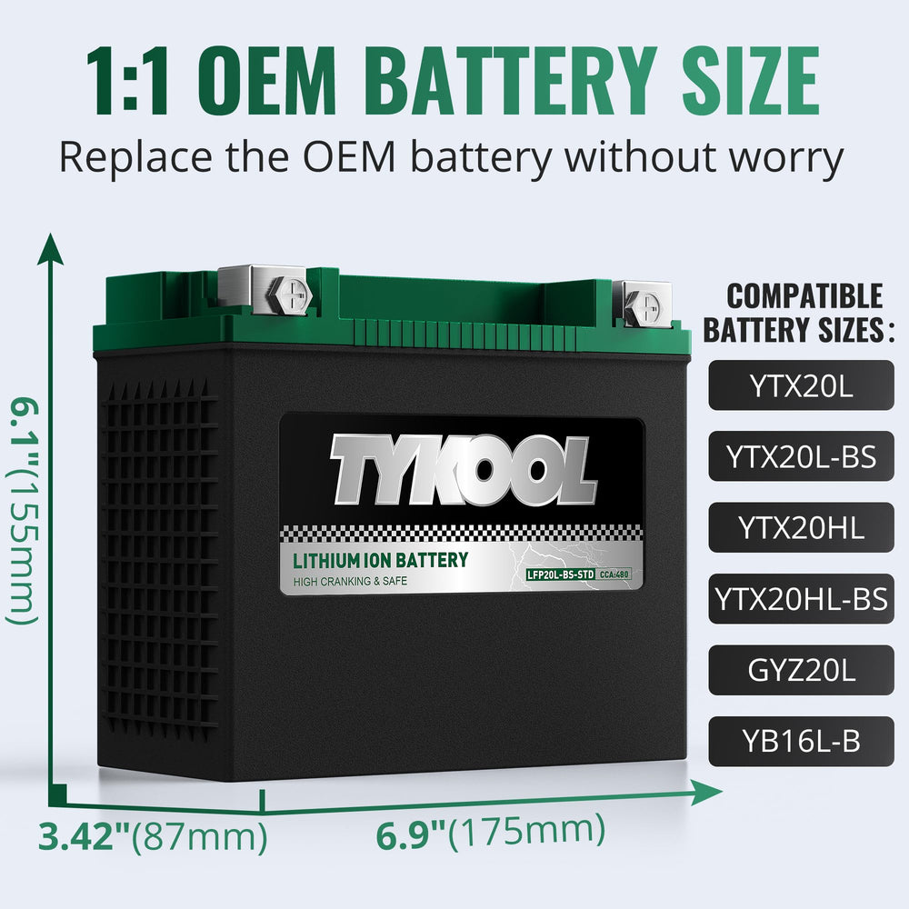 TYKOOL LFP20L-BS-STD dimensions shown for precise fit
