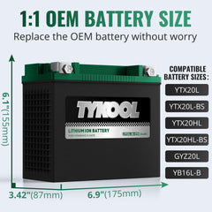 TYKOOL LFP20L-BS-STD dimensions shown for precise fit