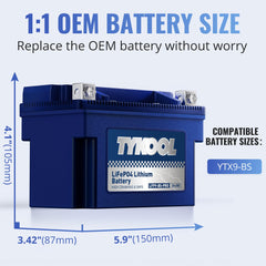TYKOOL YTX9-BS-PRO cranking power shown for quick starts.