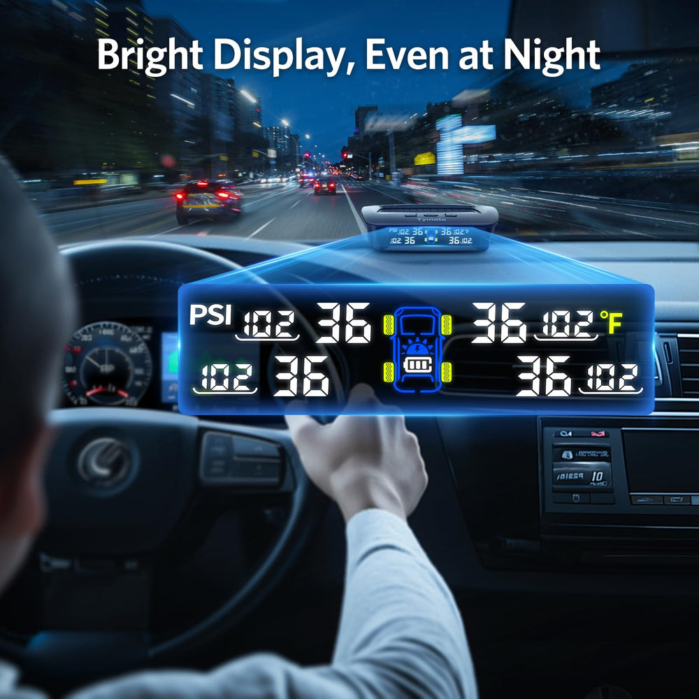 Color LCD shows live pressure and temperature from all tires.
